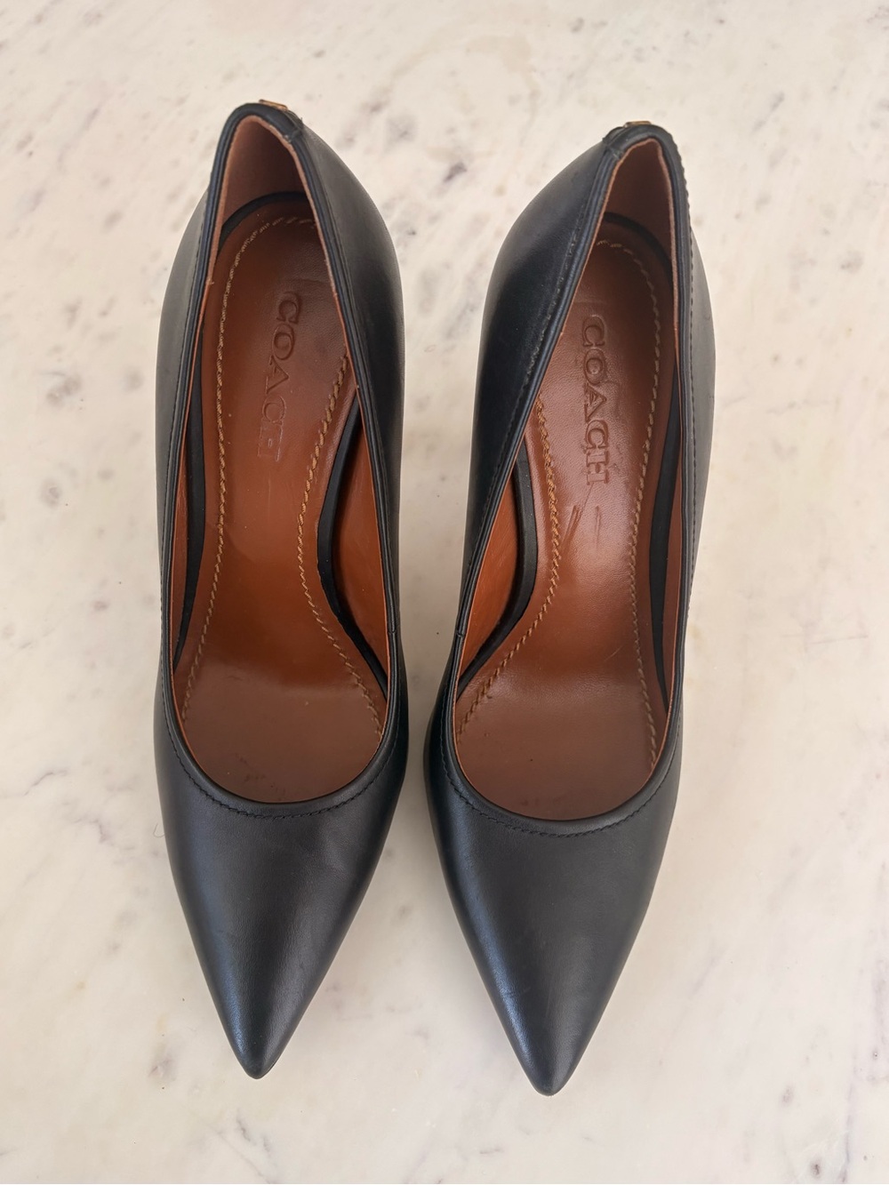 Coach Black Leather Pointed Toe Stiletto Pumps | Size 10